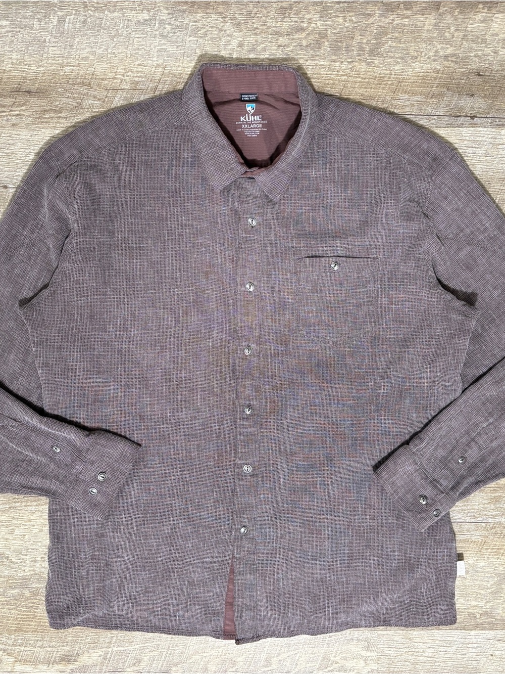 KUHL Uproar Shirt Men's XXL Brown 5 Panel Long Sleeve Button Up Waffle 7211